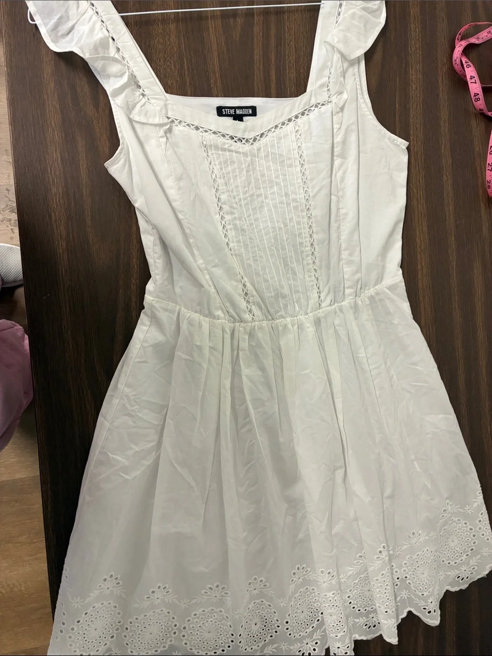 Steve Madden White Eyelet Ruffle Strap Dress
